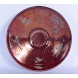 A LARGE 1970s ALDERMASTON POTTERY WIDE BOWL with strong copper red lustre decoration. 29 cm diameter