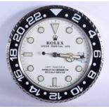 A ROLEX SHOP DISPLAY ADVERTISING WALL CLOCK. 33 cm diameter.