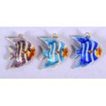 THREE CLOISONNE FISH PENDANTS. Largest 2.7cm x 2.7cm, weight 9.8g