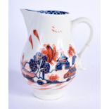 AN 18TH CENTURY LOWESTOFT BLUE AND WHITE IMARI PORCELAIN SPARROW BEAK JUG painted with a Dolls House