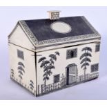 EARLY 19TH CENTURY VIZAGAPATAM IVORY AND SANDALWOOD SEWING WORK BOX IN THE FORM OF A HOUSE, THE EXT