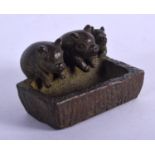 A JAPANESE BRONZE PIG OKIMONO. 101 grams. 3.75 cm x 4.5 cm.