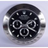 A ROLEX SHOP DISPLAY ADVERTISING WALL CLOCK. 33 cm diameter.