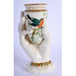 Royal Worcester rare hand shaped jewelled vase painted with a bird on a leafy branch by John Hopewel