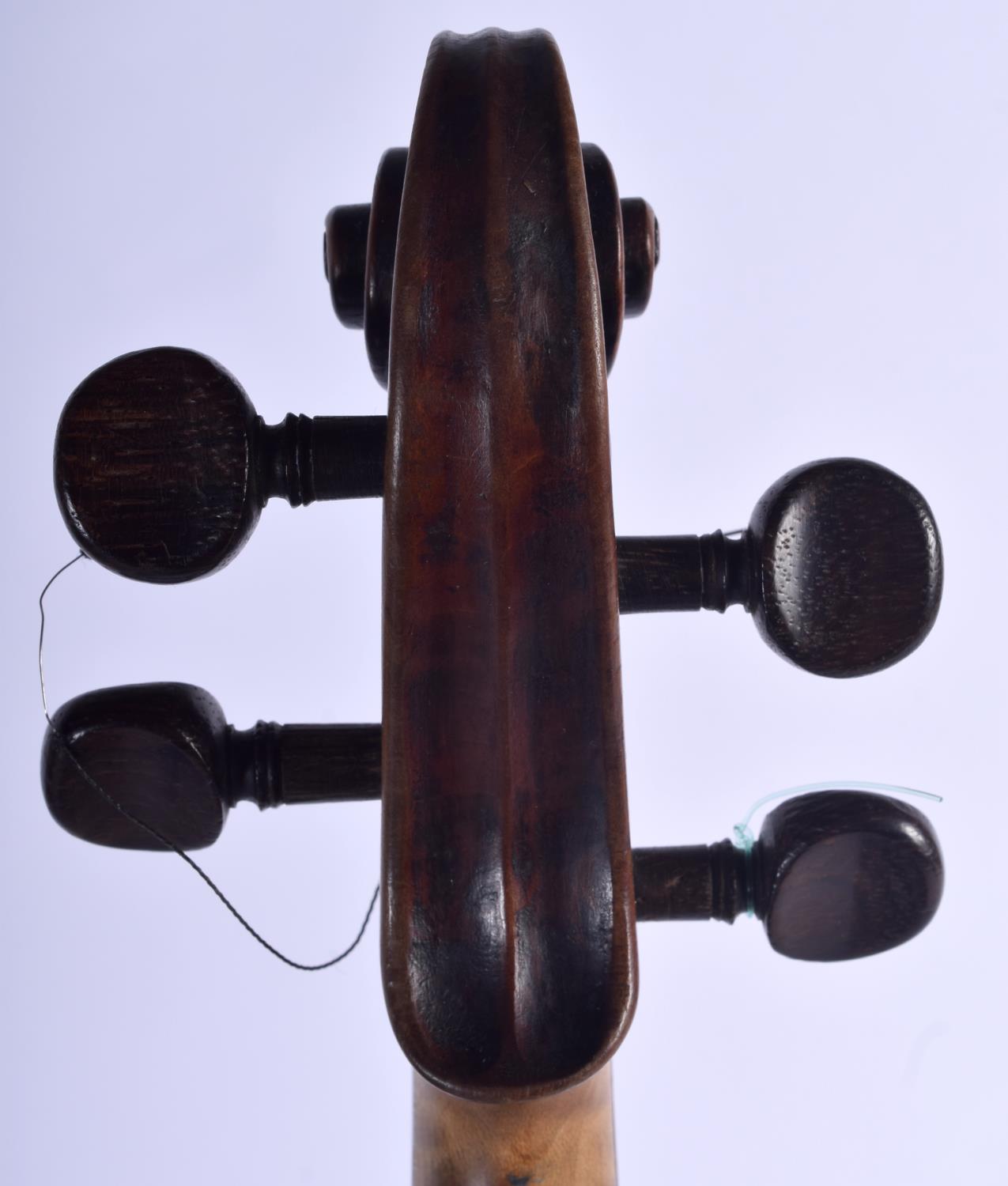 AN ANTIQUE GERMAN TWO PIECE BACK VIOLIN with scrolling terminal. 58 cm long. Provenance: Notes on Th - Image 8 of 16