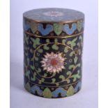 A CLOISONNE ENAMEL BOX AND COVER. 4.4cm diameter, 5.5cm high, weight 106.1g