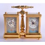 A CONTEMPORARY SEVRES STYLE DOUBLE CARRIAGE CLOCK. 11 cm x 11 cm.