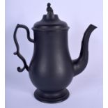 A 19TH CENTURY BLACK BASALT COFFEE POT AND COVER with widow knop finial, the handle of double OG for