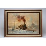 ALAN FEARNLEY (b.1942), "Twilight of Steam Sunderland", oil on canvas, signed, 20" x 30", framed (