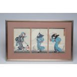 UTAGAWA KUNISADA (19th Century), Heavy Snow at Years End, coloured woodblock triptych, signed and