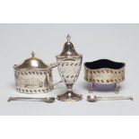 A SILVER THREE PIECE CRUET in George III style, maker's mark JCL, London 1968, of oval form with