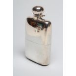 A LATE VICTORIAN SILVER HIP FLASK, maker Drews, London 1896, of plain rounded oblong form with
