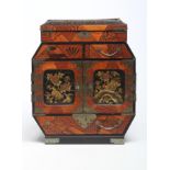 A JAPANESE SPECIMEN WOOD PARQUETRY TABLE CABINET, Meiji period, of canted oblong form with hinged