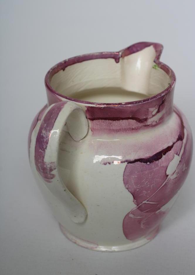 A SMALL SUNDERLAND SPLASH PINK LUSTRE JUG, early 19th century, of typical form, printed in black "My - Image 5 of 6