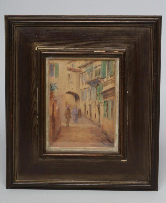 FRANK BRANGWYN (1876-1956), "Corfu", watercolour and pencil, signed with initials, 6 3/4" x 5",
