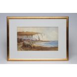 RICHARD WANE (1852-1904), Beach Scene with Chalk Cliffs, watercolour and pencil heightened with