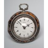 A VICTORIAN TURKISH MARKET TRIPLE CASED VERGE POCKET WATCH, the white enamel dial inscribed Edward