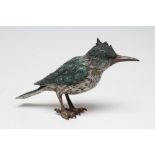 A BERGMAN BRONZE KINGFISHER, cold painted in shades of blue with white spots, urn mark to tail