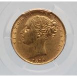 A VICTORIA SHIELD BACK SOVEREIGN, 1870, in PCGS sealed capsule (Est. plus 17.5% premium)