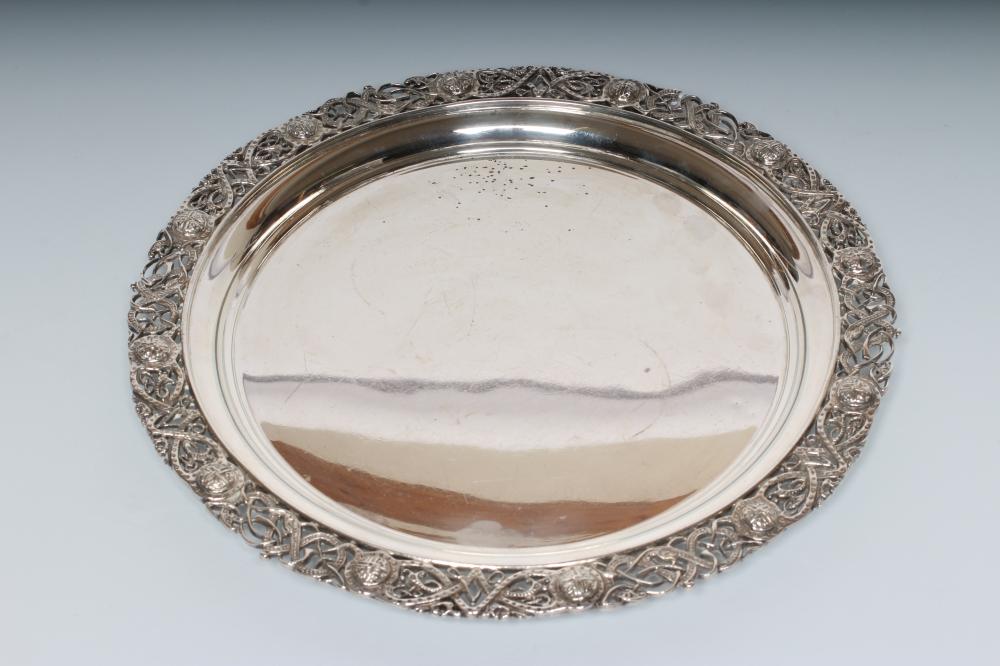 AN IRISH SILVER SALVER, maker probably Royal Irish Silver Ltd., Dublin 1967, of circular form, the