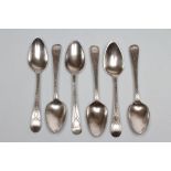 A SET OF SIX LATE GEORGE III SILVER TEASPOONS, maker Peter, Ann and William Bateman, London 1804,