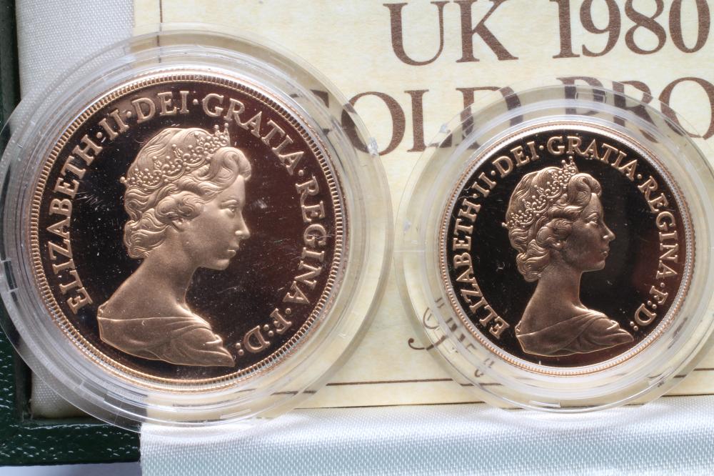 AN ELIZABETH II GOLD PROOF FOUR COIN SET, 1980, comprising 5, 2, sovereign and half sovereign, all - Image 2 of 5