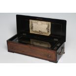 A VICTORIAN SWISS MUSICAL BOX, the comb and drum movement playing eight airs as listed on the