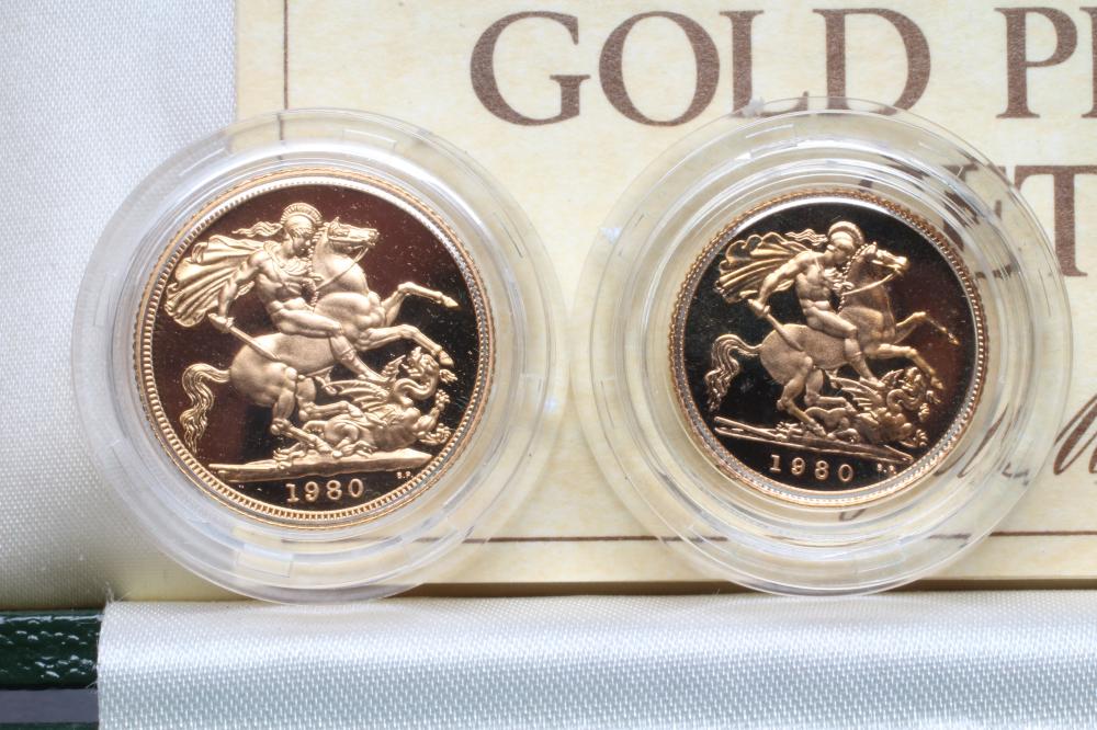 AN ELIZABETH II GOLD PROOF FOUR COIN SET, 1980, comprising 5, 2, sovereign and half sovereign, all - Image 5 of 5