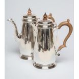 A SILVER CAFE-AU-LAIT SET, maker's mark RC (William Comyns), London 1965, of rounded tapering