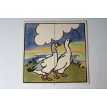 A CARTER'S POOLE POTTERY "FARMYARD SERIES" TILE PANEL -"GEESE" - stencilled with two geese, each