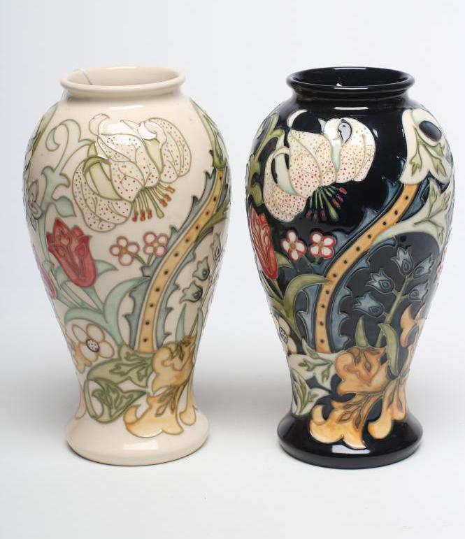 A MOORCROFT GOLDEN LILY VASE, 1994, designed by Sally Tuffin, of inverted baluster form,