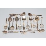 A COLLECTION OF VICTORIAN SILVER PRESERVE SPOONS including a pair with pierced handles, maker Mappin