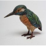 A VIENNA STYLE BRONZE KINGFISHER, cold painted in blues, greens and orange, unmarked, 3 1/2" high (