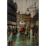 ARTHUR DELANEY (1927-1987), Rainy Day Manchester, oil on board, signed, 16" x 11 1/4", framed (