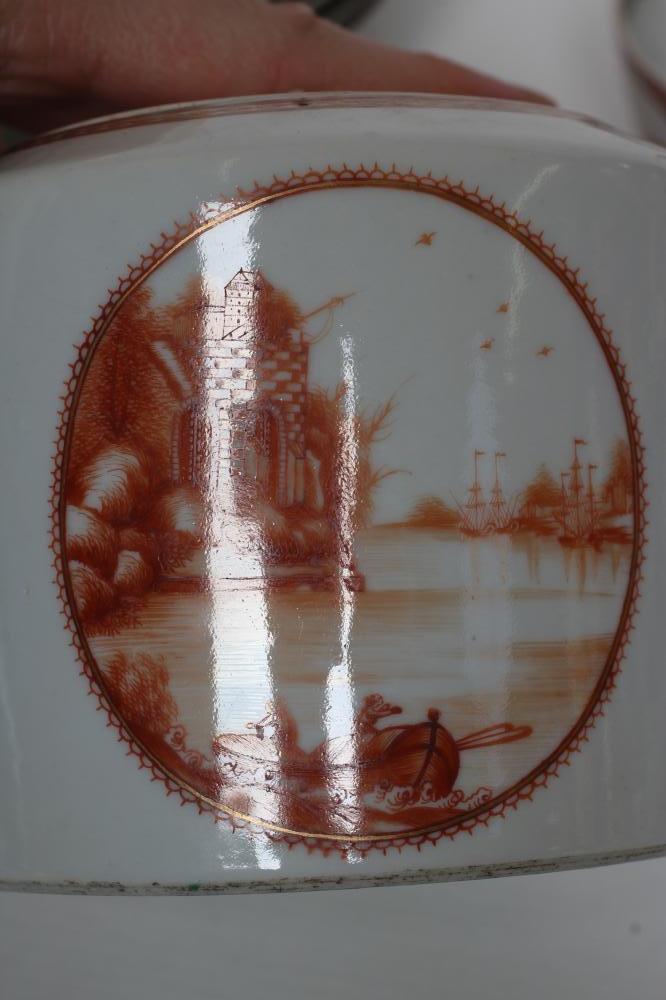 A CHINESE EXPORT PORCELAIN PART TEA SERVICE, each piece painted in monochrome burnt orange with a - Image 4 of 17