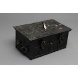 A NUREMBERG STYLE IRON STRONG BOX, 17th/18th century, of oblong form with studded strapwork and side