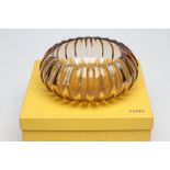 VETRO ARTISTICO MURANO FOR FENDI - a smoked amber glass bowl of fluted squat form deeply engraved