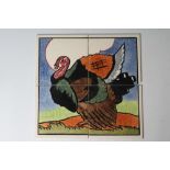 A CARTER'S POOLE POTTERY "FARMYARD SERIES" TILE PANEL - "TURKEY", numbered 9C, 12" x 12" (Est.