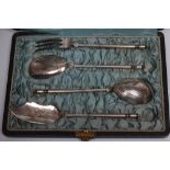 A FRENCH SILVER DESSERT SET, maker Nicaud, 950 standard, (Minerva 1), with engine turned cylindrical