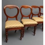 A SET OF TEN VICTORIAN MAHOGANY DINING CHAIRS of open spoonback form upholstered in a gold silk