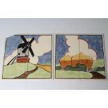 TWO CARTER'S POOLE POTTERY "FARMYARD SERIES" TILE PANELS - "WINDMILL" AND "HAYSTACK", windmill