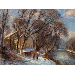 HERBERT F. ROYLE (1870-1958), "Winter Sunlight, Burley Mill", oil on board, signed, inscribed to