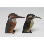 A BERGMAN BRONZE KINGFISHER, cold painted in dark blue, white and yellow, urn mark between feet, 2