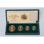 AN ELIZABETH II GOLD PROOF FOUR COIN SET, 1980, comprising 5, 2, sovereign and half sovereign, all