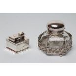 A LATE GEORGE III SILVER TRAVELLING INKWELL, no maker's mark, London 1813, of plain square