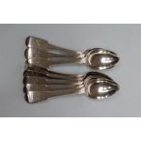 A SET OF EIGHT WILLIAM IV SILVER TEASPOONS, maker's mark JP, London 1834, in fiddle pattern engraved