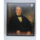 ENGLISH NAIVE SCHOOL (19th Century), Portrait of William Hawkins, oil on canvas, unsigned, 29 1/2" x