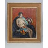 OLIVE BAGSHAW (fl.1965-1978), Female Nude with Oranges, oil on canvas laid on board, signed, 19 3/4"