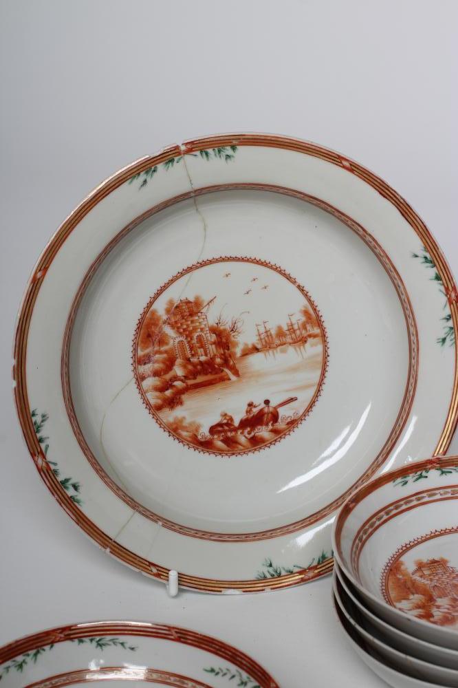 A CHINESE EXPORT PORCELAIN PART TEA SERVICE, each piece painted in monochrome burnt orange with a - Image 2 of 17