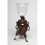 A VICTORIAN PLATOWS PATENT AUTOMATON BRONZED METAL COFFEE PERCULATOR, the rounded conical body